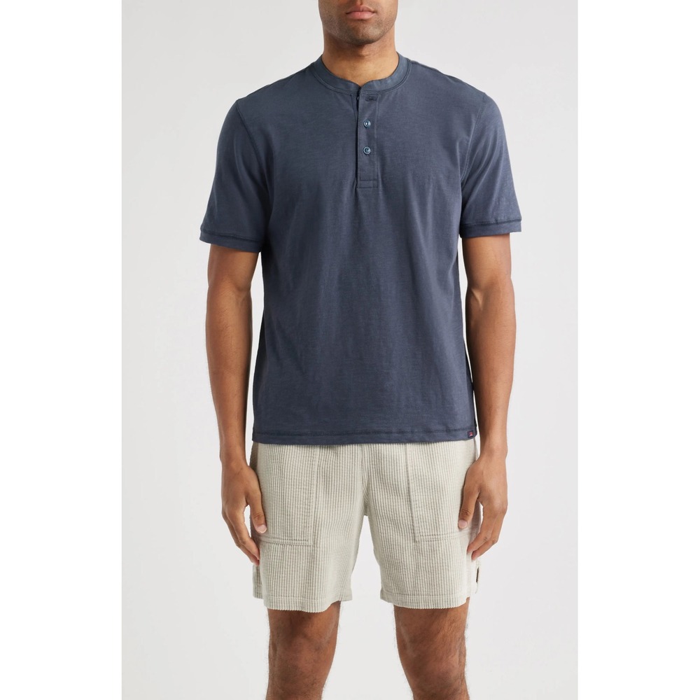 Faherty Sunwashed Henley Mens Blue Organic Cotton Short Sleeve Shirt M Casual